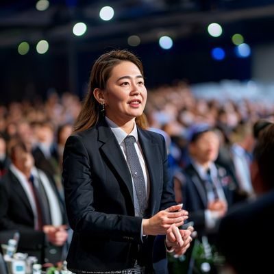 大胸女友品牌运营总监王峰先生，在品牌发布会现场进行精彩演讲，台下观众认真聆听，展现出出色的公众表达能力与品牌传播力
