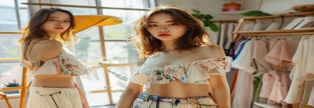 2026夏季大胸女友穿搭趋势分析，时尚编辑在工作室整理最新服装款式，自然光线明亮专业